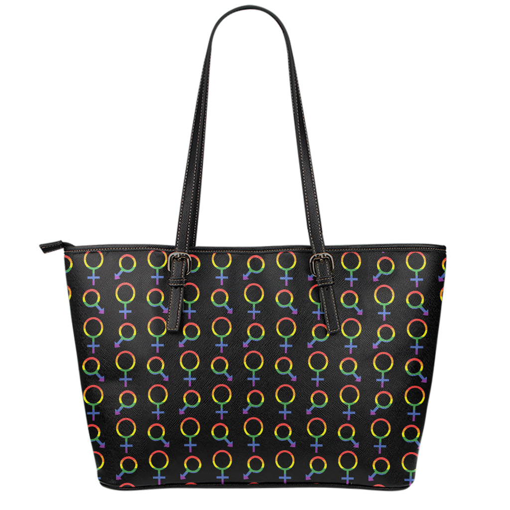 Gay Pride Gender Symbol Pattern Print Leather Tote Bag