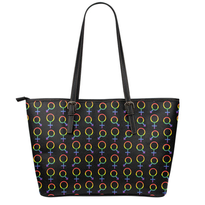 Gay Pride Gender Symbol Pattern Print Leather Tote Bag