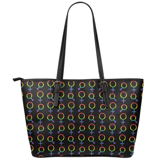 Gay Pride Gender Symbol Pattern Print Leather Tote Bag