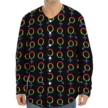 Gay Pride Gender Symbol Pattern Print Long Sleeve Baseball Jersey