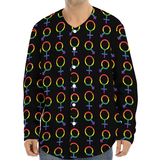 Gay Pride Gender Symbol Pattern Print Long Sleeve Baseball Jersey