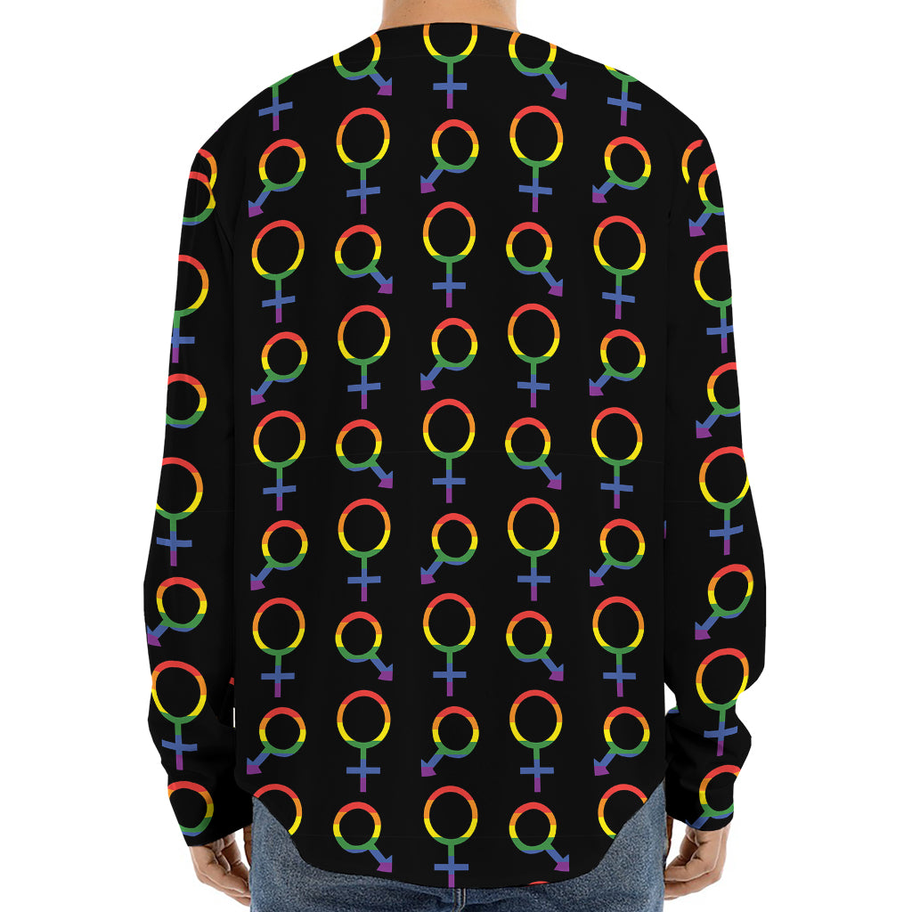 Gay Pride Gender Symbol Pattern Print Long Sleeve Baseball Jersey