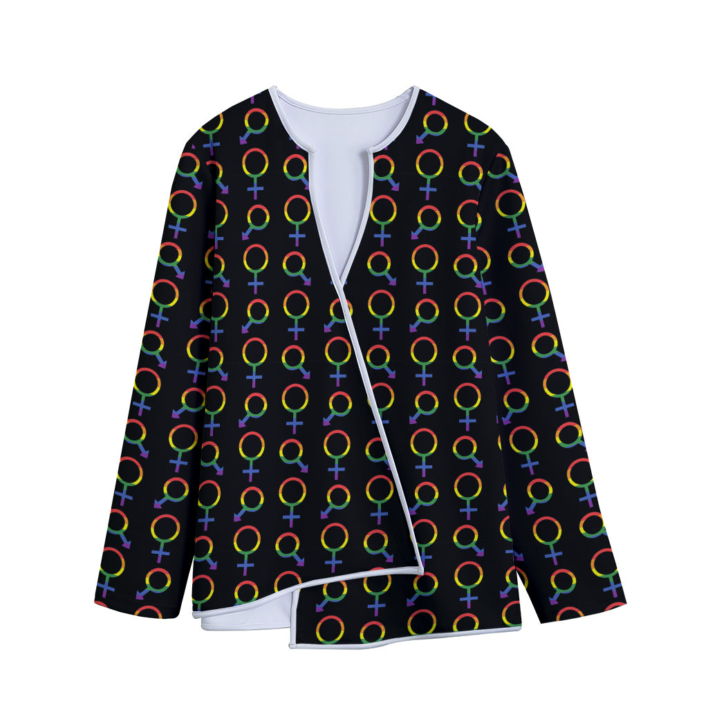 Gay Pride Gender Symbol Pattern Print Long Sleeve Short Coat