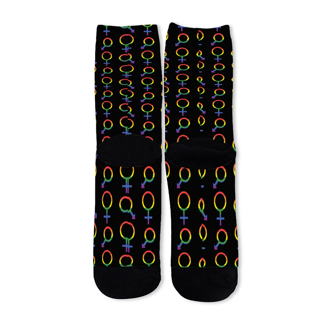 Gay Pride Gender Symbol Pattern Print Long Socks
