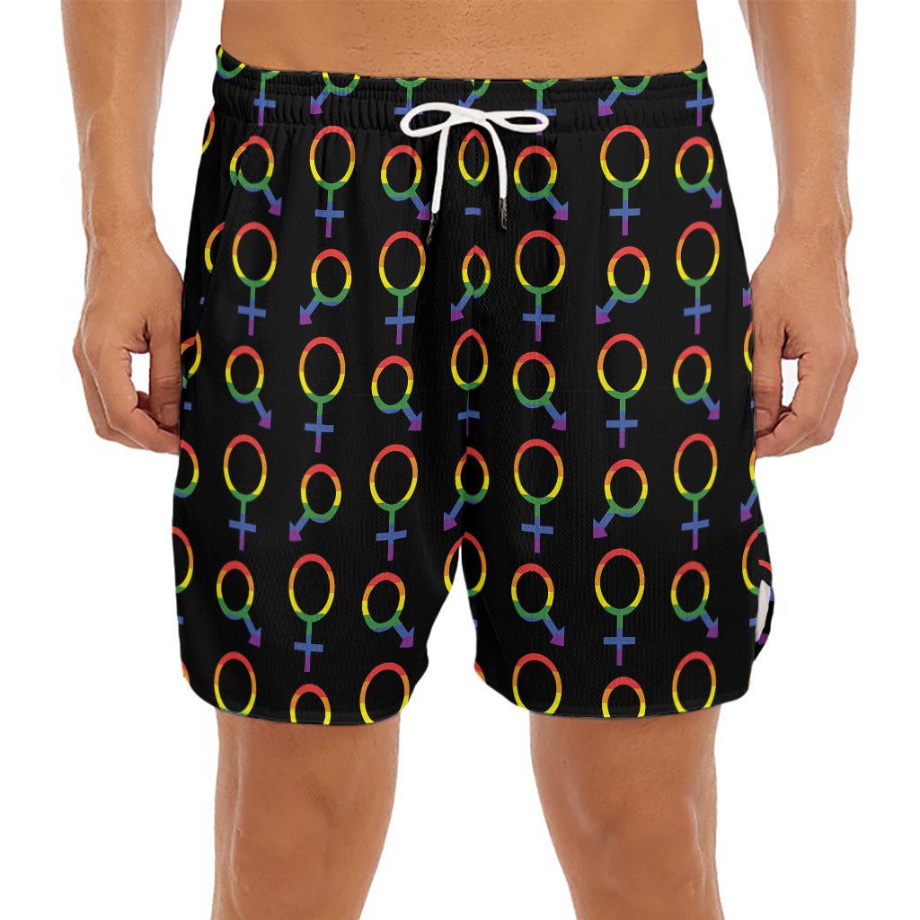 Gay Pride Gender Symbol Pattern Print Men's Split Running Shorts