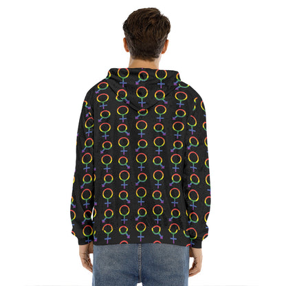 Gay Pride Gender Symbol Pattern Print Men's Velvet Pullover Hoodie