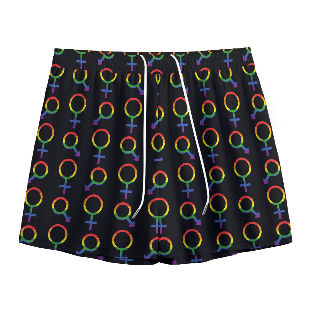 Gay Pride Gender Symbol Pattern Print Mesh Shorts