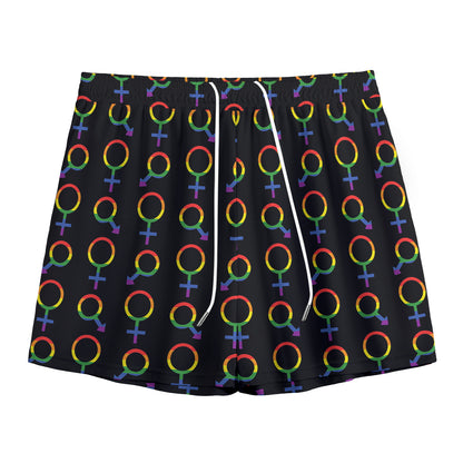 Gay Pride Gender Symbol Pattern Print Mesh Shorts