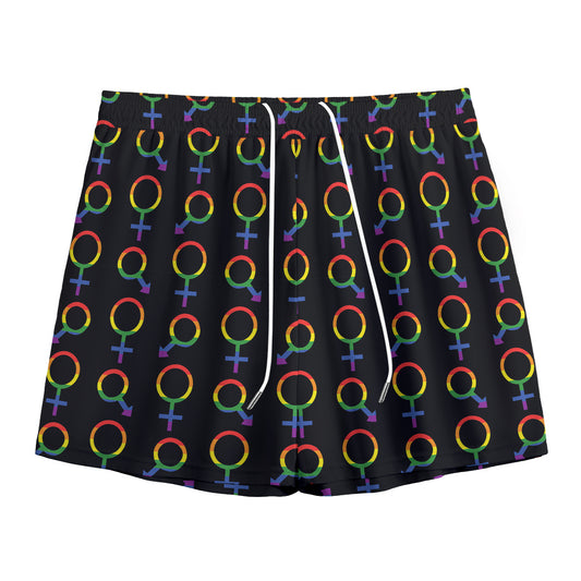Gay Pride Gender Symbol Pattern Print Mesh Shorts