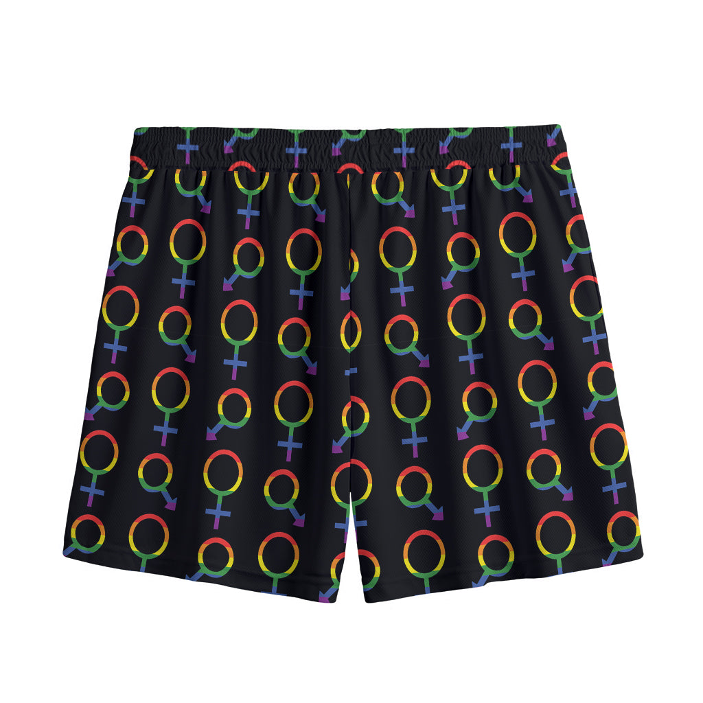 Gay Pride Gender Symbol Pattern Print Mesh Shorts