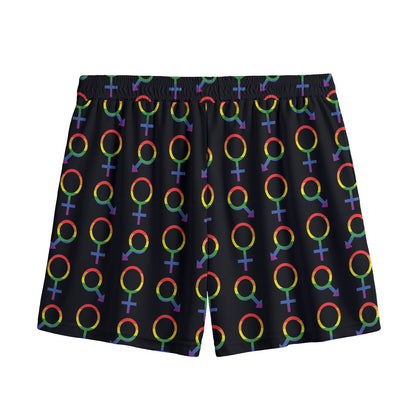 Gay Pride Gender Symbol Pattern Print Mesh Shorts