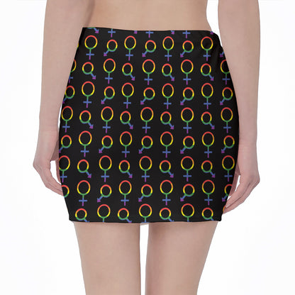 Gay Pride Gender Symbol Pattern Print Pencil Mini Skirt