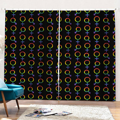 Gay Pride Gender Symbol Pattern Print Pencil Pleat Curtains
