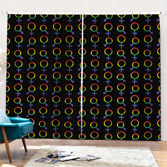 Gay Pride Gender Symbol Pattern Print Pencil Pleat Curtains