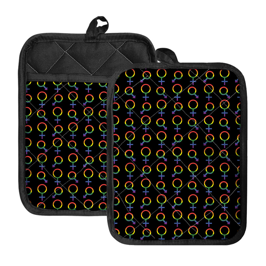 Gay Pride Gender Symbol Pattern Print Pot Holders With Pocket