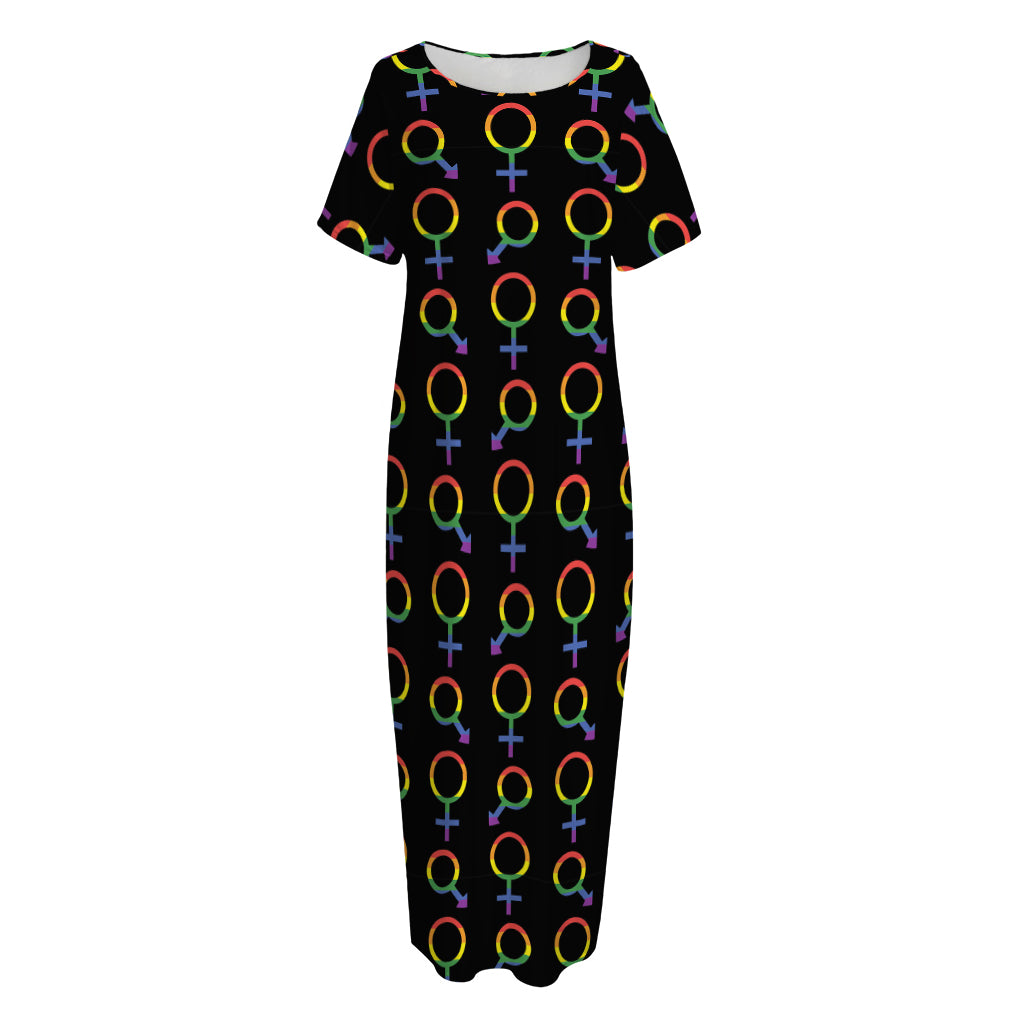 Gay Pride Gender Symbol Pattern Print Short Sleeve Long Nightdress