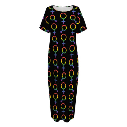Gay Pride Gender Symbol Pattern Print Short Sleeve Long Nightdress