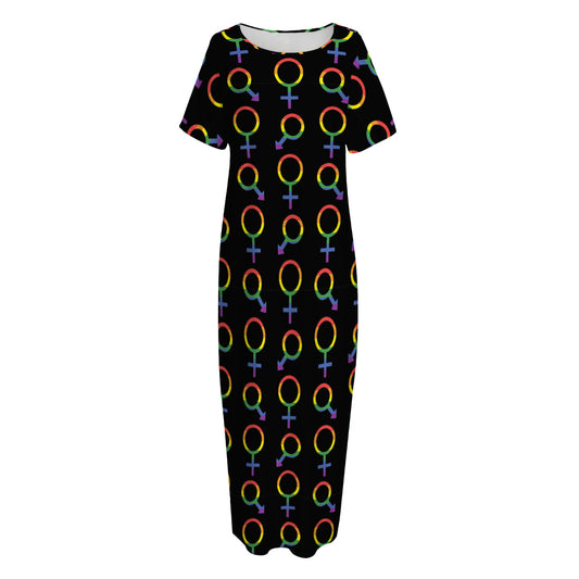 Gay Pride Gender Symbol Pattern Print Short Sleeve Long Nightdress