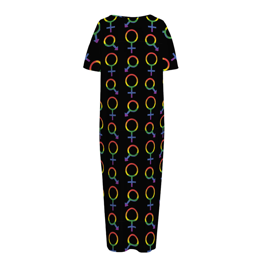 Gay Pride Gender Symbol Pattern Print Short Sleeve Long Nightdress