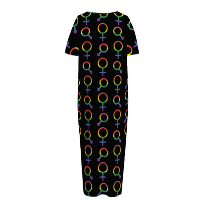 Gay Pride Gender Symbol Pattern Print Short Sleeve Long Nightdress