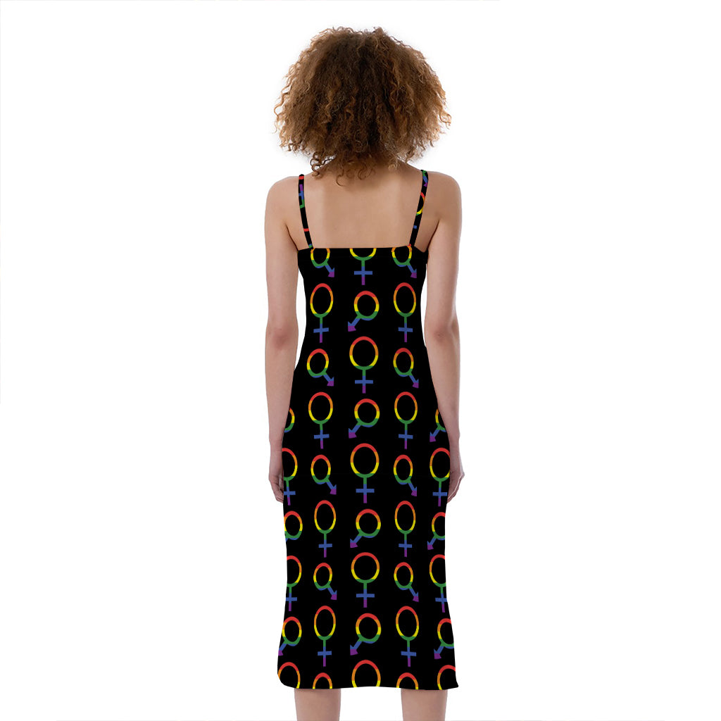Gay Pride Gender Symbol Pattern Print Slim Fit Midi Cami Dress