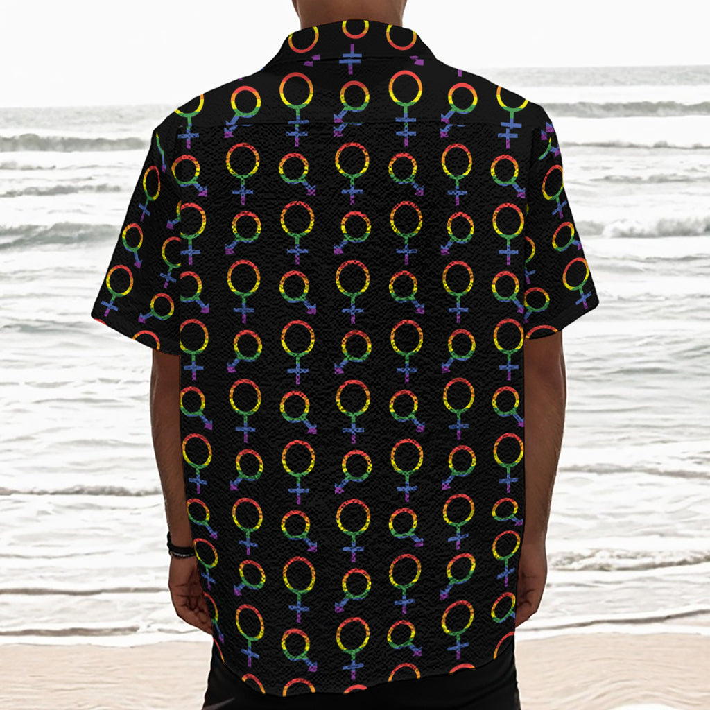 Gay Pride Gender Symbol Pattern Print Textured Short Sleeve Shirt