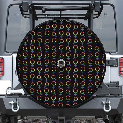 Gay Pride Gender Symbol Pattern Print Tire Cover With Camera Hole