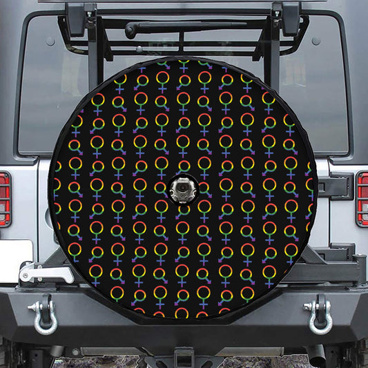 Gay Pride Gender Symbol Pattern Print Tire Cover With Camera Hole