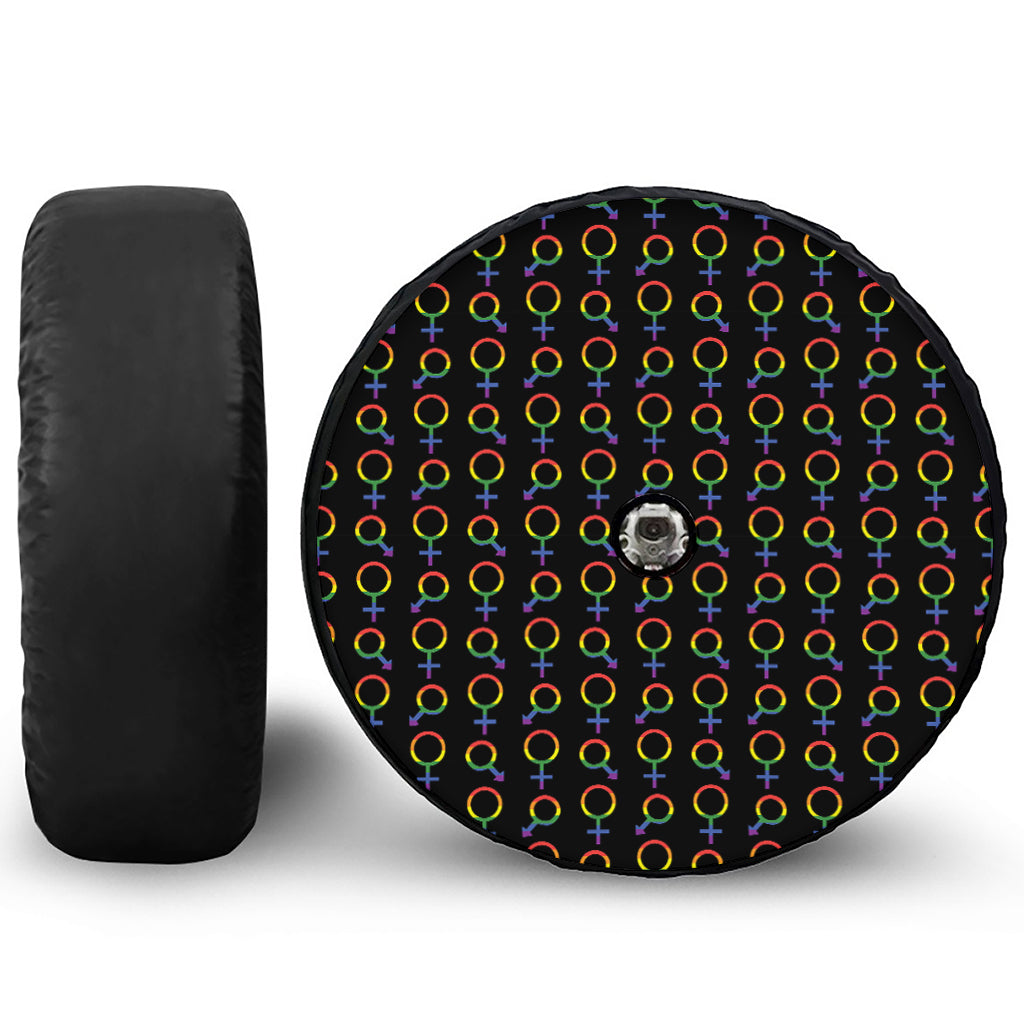 Gay Pride Gender Symbol Pattern Print Tire Cover With Camera Hole