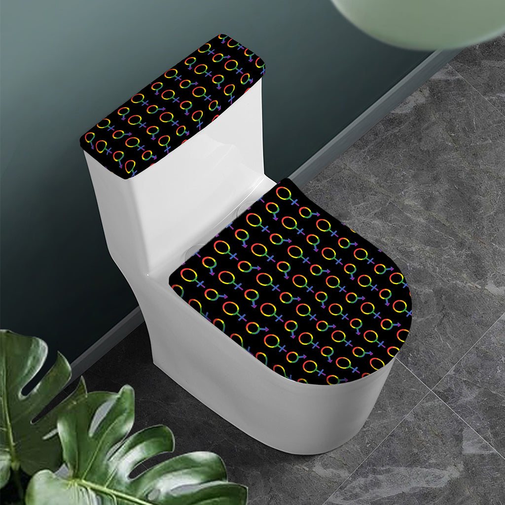 Gay Pride Gender Symbol Pattern Print Toilet Lid And Tank Cover Set