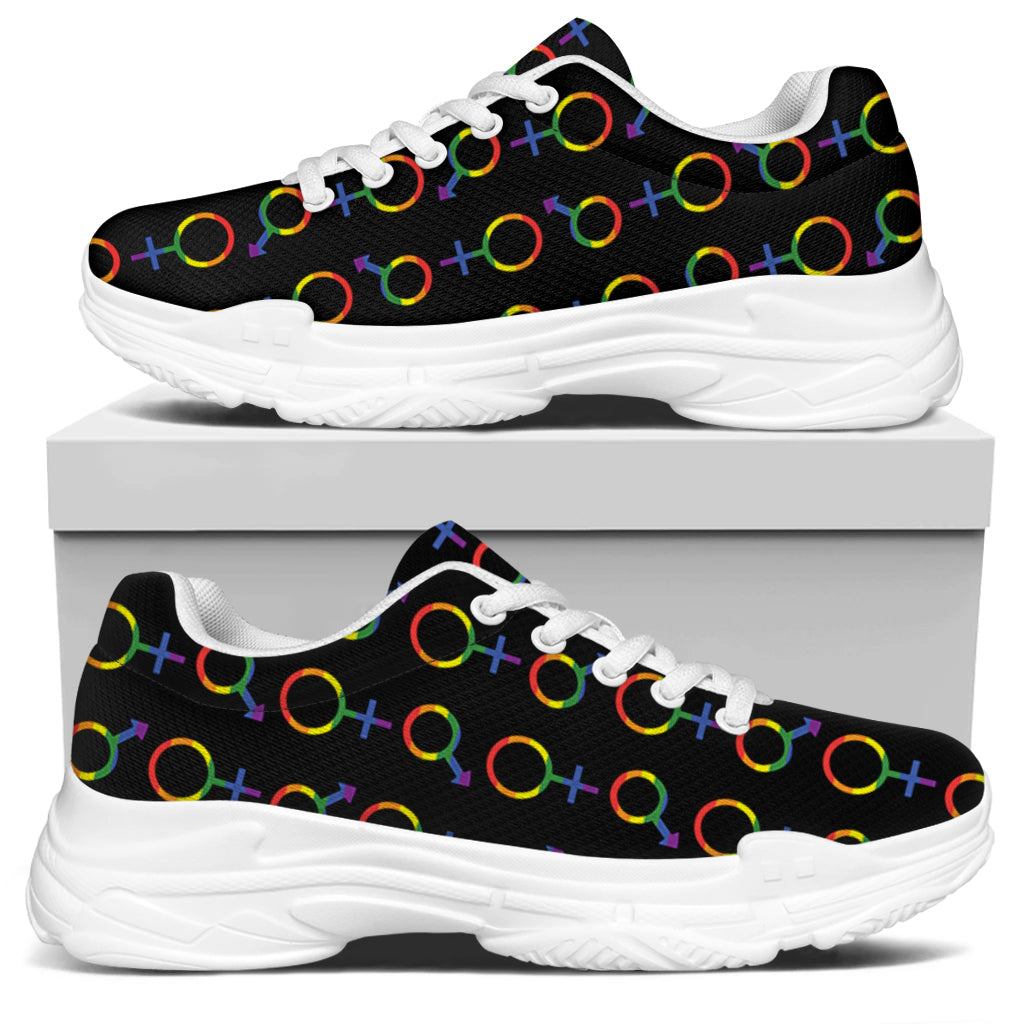 Gay Pride Gender Symbol Pattern Print White Chunky Shoes