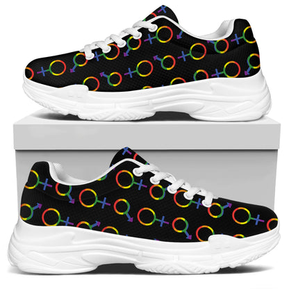 Gay Pride Gender Symbol Pattern Print White Chunky Shoes