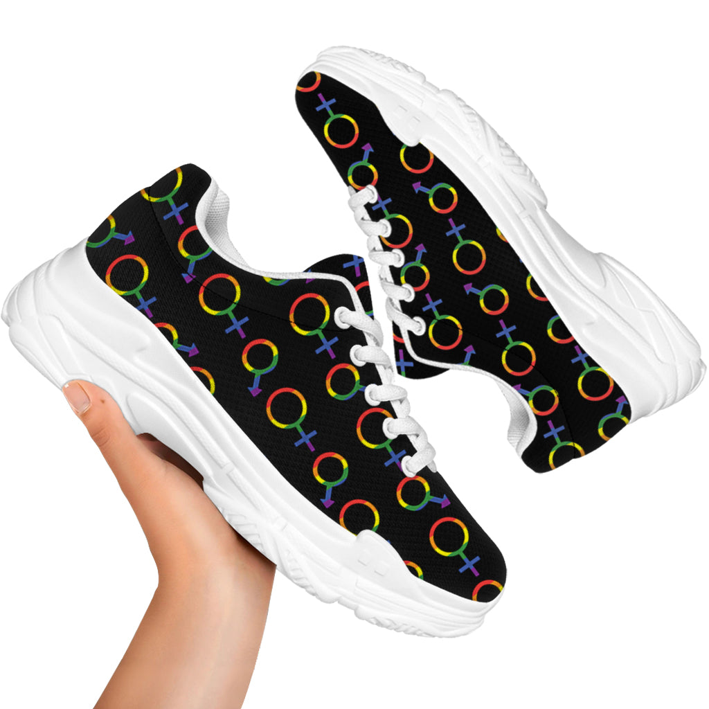 Gay Pride Gender Symbol Pattern Print White Chunky Shoes