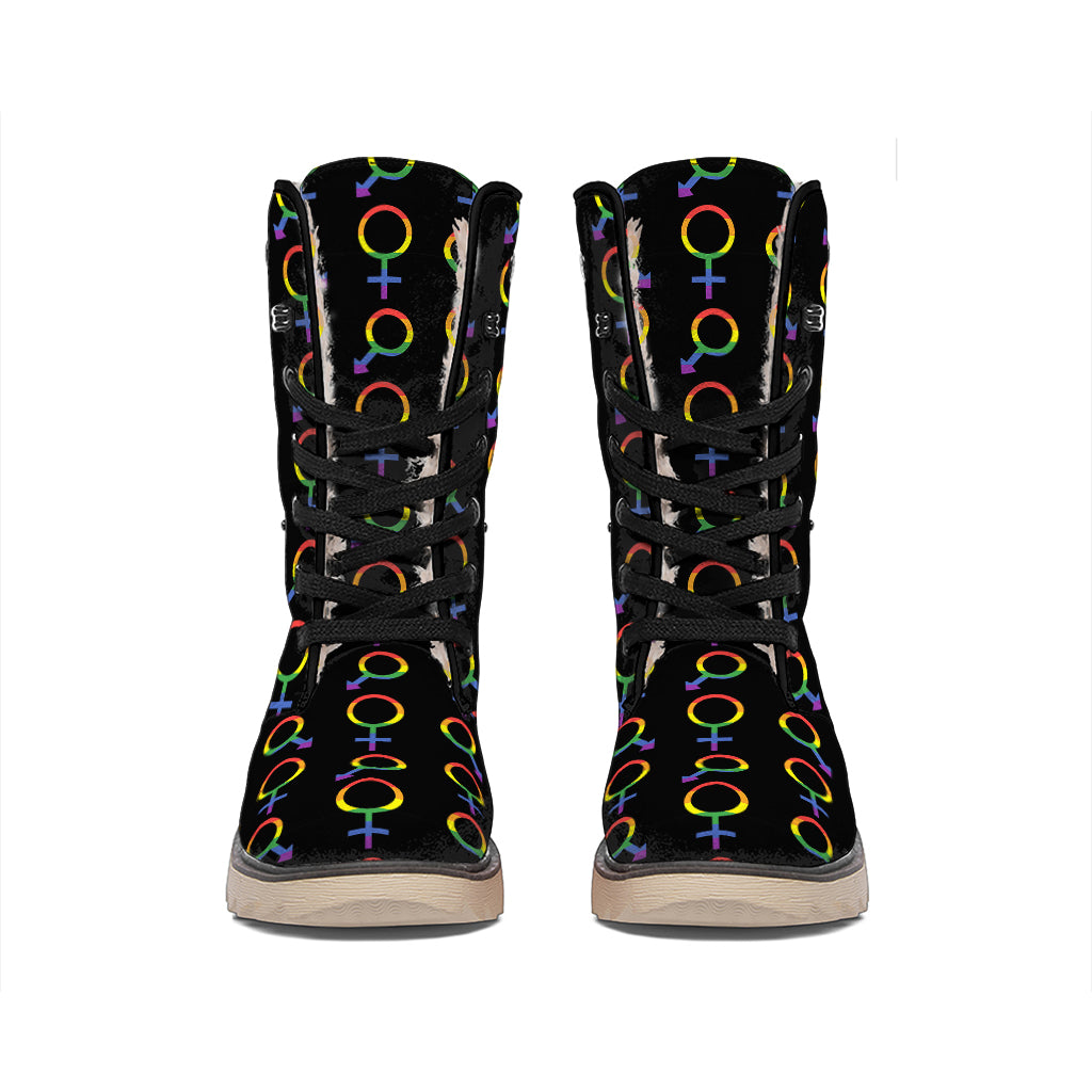 Gay Pride Gender Symbol Pattern Print Winter Boots