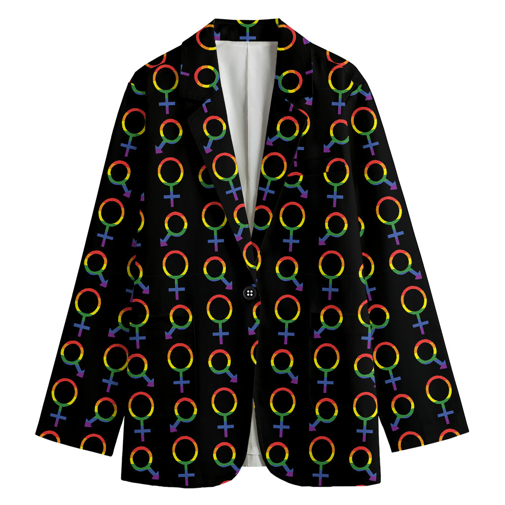 Gay Pride Gender Symbol Pattern Print Women's Cotton Blazer