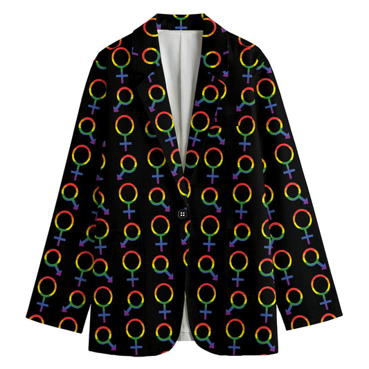 Gay Pride Gender Symbol Pattern Print Women's Cotton Blazer