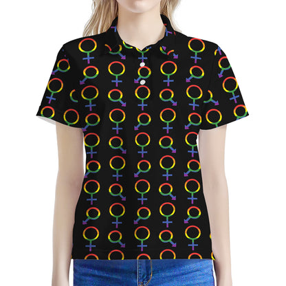 Gay Pride Gender Symbol Pattern Print Women's Polo Shirt