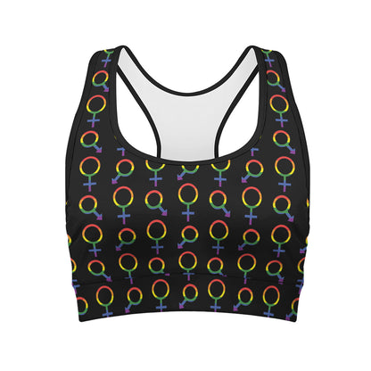 Gay Pride Gender Symbol Pattern Print Women's Sports Bra