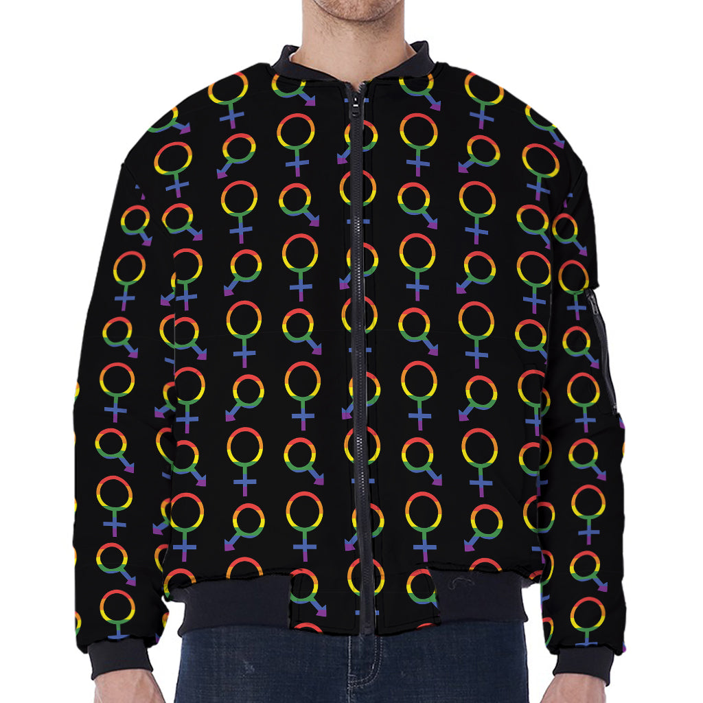 Gay Pride Gender Symbol Pattern Print Zip Sleeve Bomber Jacket