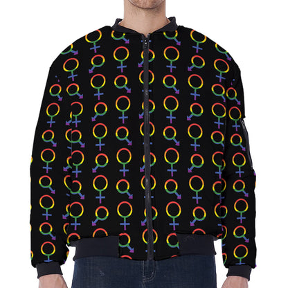 Gay Pride Gender Symbol Pattern Print Zip Sleeve Bomber Jacket