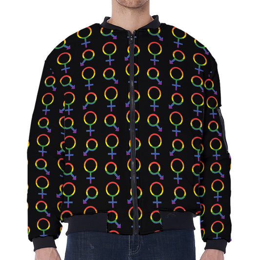 Gay Pride Gender Symbol Pattern Print Zip Sleeve Bomber Jacket