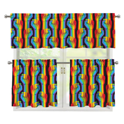 Gay Pride Hand Sign Pattern Print 3 Piece Kitchen Curtains