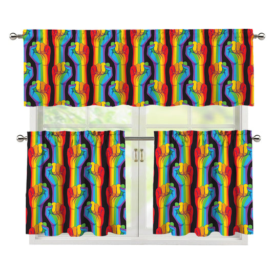 Gay Pride Hand Sign Pattern Print 3 Piece Kitchen Curtains