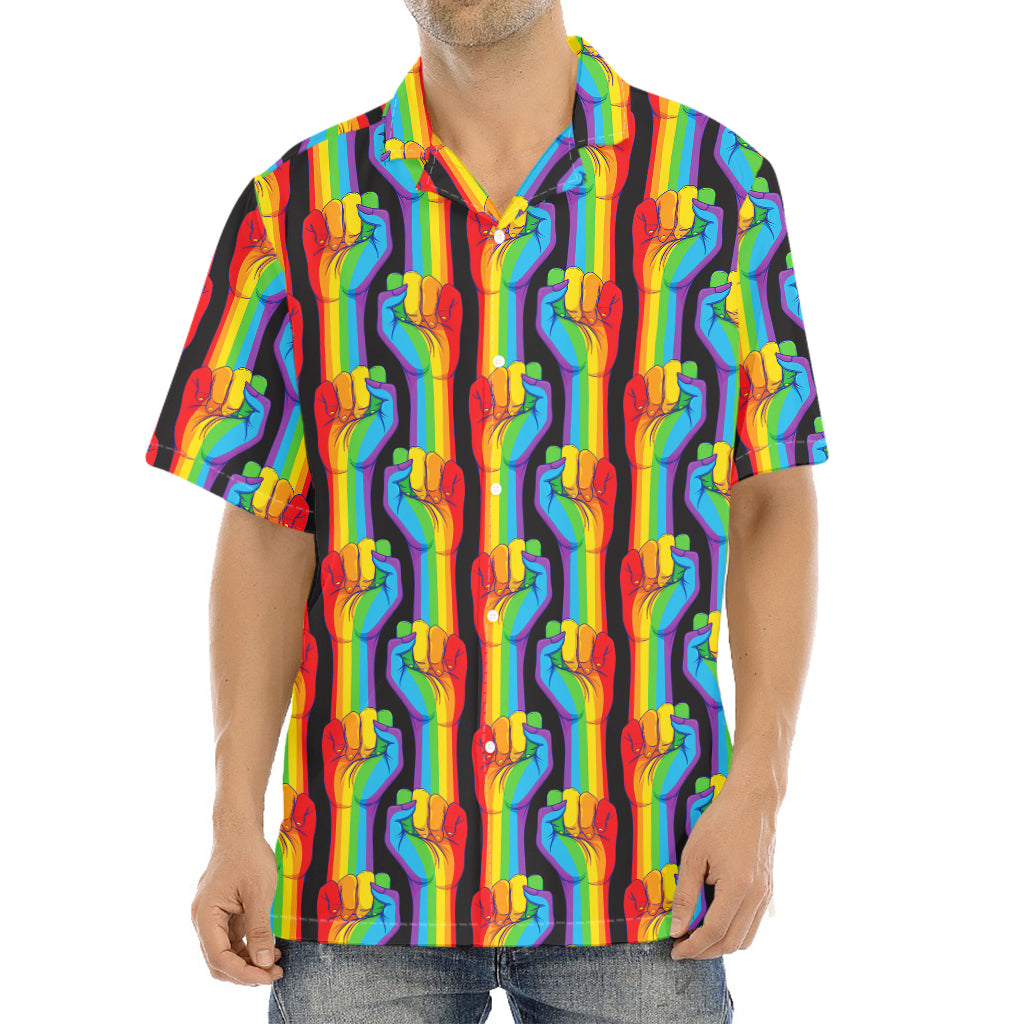 Gay Pride Hand Sign Pattern Print Aloha Shirt