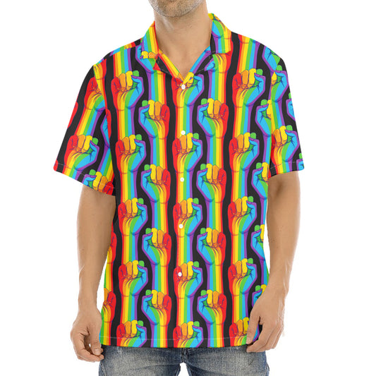 Gay Pride Hand Sign Pattern Print Aloha Shirt