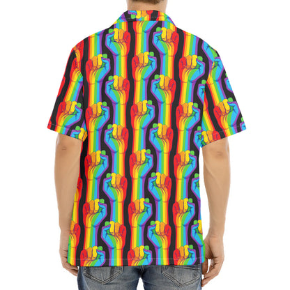 Gay Pride Hand Sign Pattern Print Aloha Shirt