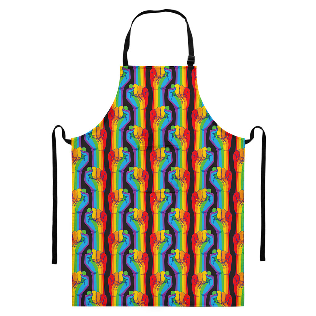 Gay Pride Hand Sign Pattern Print Bib Apron With Pocket
