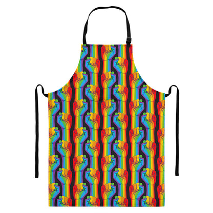 Gay Pride Hand Sign Pattern Print Bib Apron With Pocket