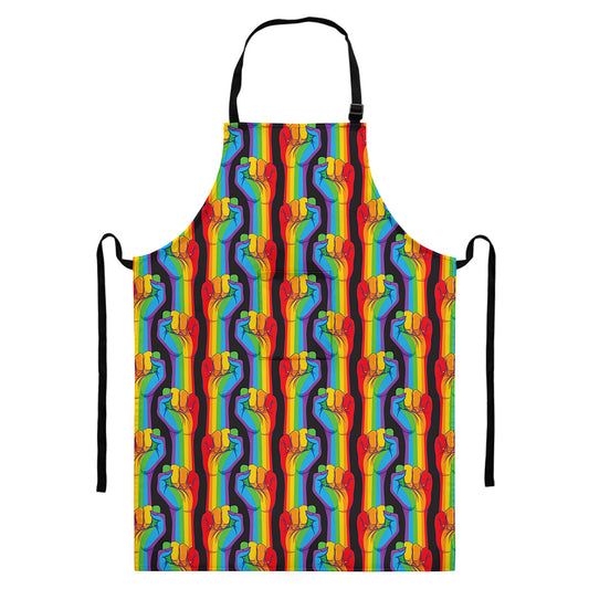 Gay Pride Hand Sign Pattern Print Bib Apron With Pocket