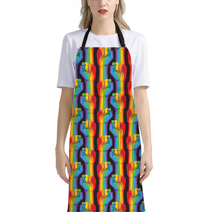 Gay Pride Hand Sign Pattern Print Bib Apron With Pocket